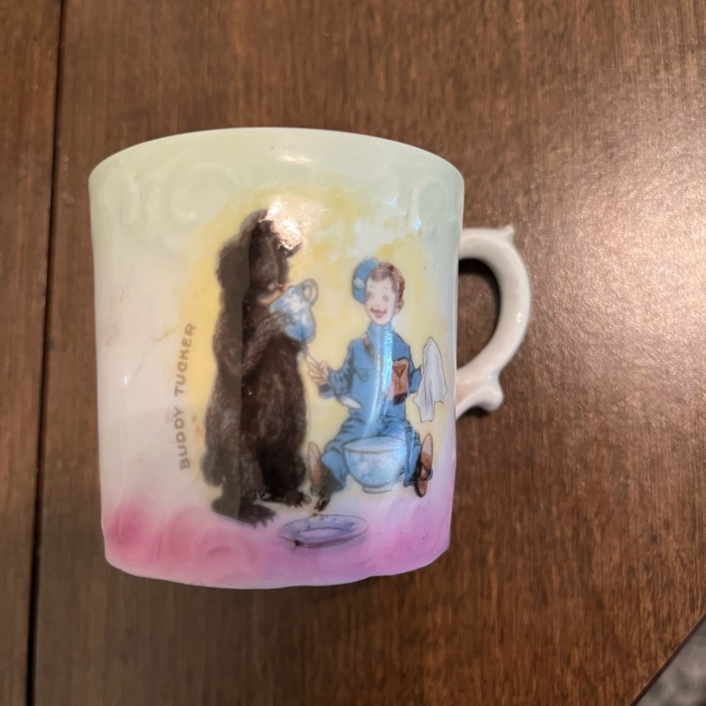 Vintage Early 1900s Buddy Tucker and Botts the Bear Children’s Comic Cup